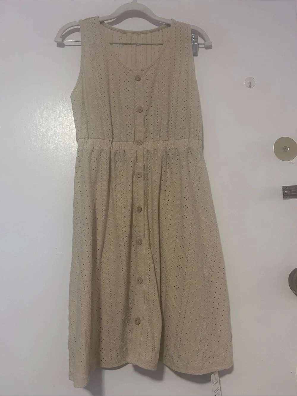 Cupshe Cream Eyelet Button-Front Midi Dress - Picture 3 of 5